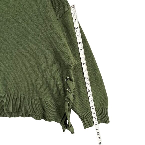 Saks Fifth Avenue Sweater Womens M Olive Green Merino Wool Cashmere Boxy Cozy - Picture 9 of 13